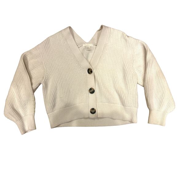 Woman's H&M Cream Cardigan Sweater Cropped Cotton Blend Chunky Oversized Size XS - Picture 1 of 4